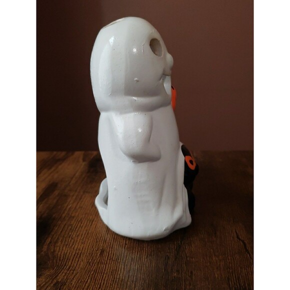 Halloween Ghost Pumpkin Black Cat Ceramic Candle Holder Vintage Jack O'Lantern - Picture 8 of 14